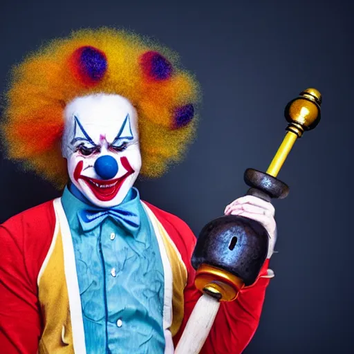 Prompt: studio photo of a clown with a bong, studio portrait