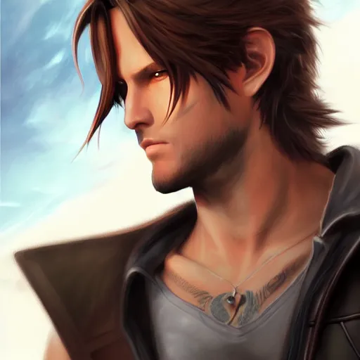 Prompt: portrait of squall leonhart, matte painting by artgerm, artstation