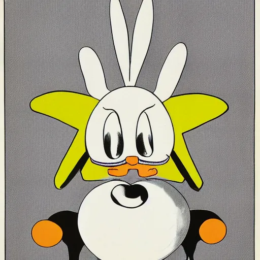 Image similar to contemporary graphic design portrait of bugs bunny in a cow costume, by paul rand