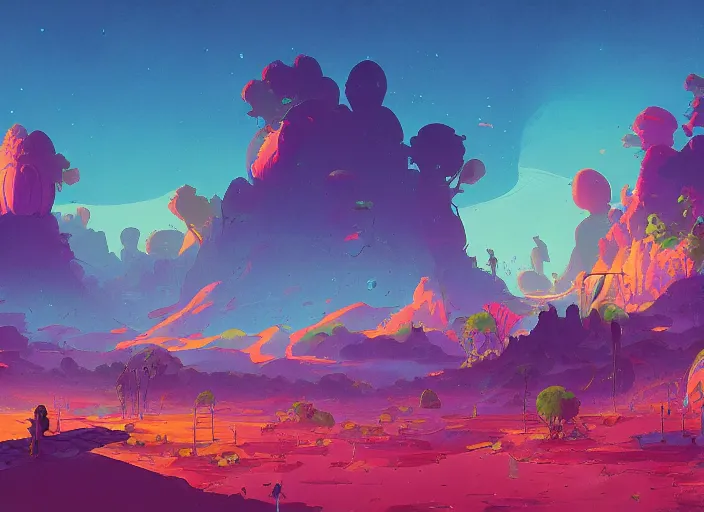 Image similar to psychedelic concept art of a lanscape made of baked beans, cel shaded, in the style of makoto shinkai and moebius and peter mohrbacher and anton fadeev