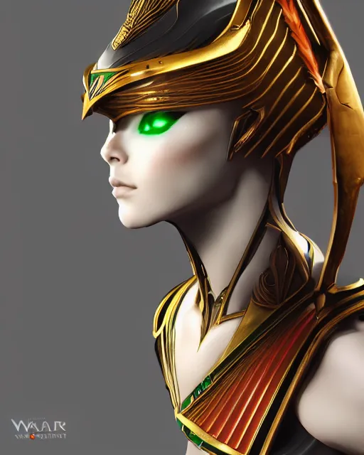 Prompt: red - haired final fantasy white marble egyptian pharaoh, warframe armor, regal, attractive, ornate, sultry, sexy, beautiful, elize theron, pretty face, green eyes, scifi platform, 4 k, ultra realistic, epic lighting, illuminated, cinematic, black gold, art by akihito tsukushi, voidstar