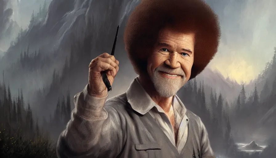 Image similar to Bob Ross is an angel, hyperdetailed, artstation, cgsociety, 8k