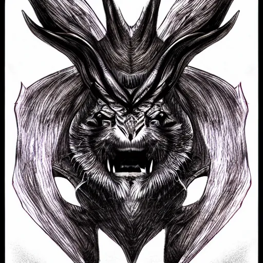 Prompt: ballpoint pen art of a demon by vaxolang