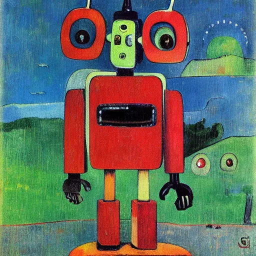 Image similar to cute robot by paul gauguin