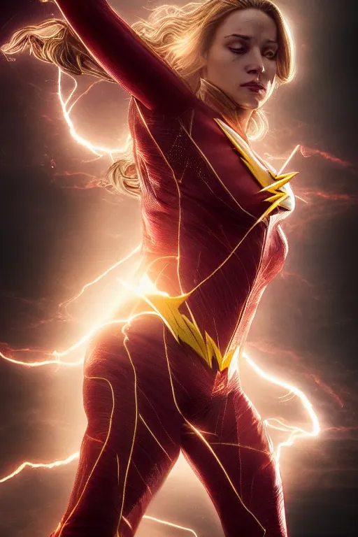 Image similar to Majestic and regal portrait of a female The Flash, DC universe, Perfect face, beautiful, intricate, epic, elegant, menacing, fantasy, highly detailed, digital painting, hard focus, beautiful volumetric lighting, epic light, ultra detailed, by Leesha Hannigan, Ross Tran, Thierry Doizon, Kai Carpenter, Ignacio Fernández Ríos