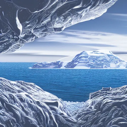 Image similar to tropical island beneath antarctica, cinematic, establishing shot, extremely high detail, photorealistic, cinematic lighting, intricate line drawings, 8k resolution