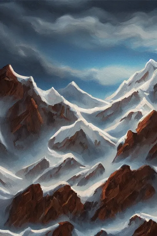 Prompt: snow mountain flat illustration oil painting trending on artstation