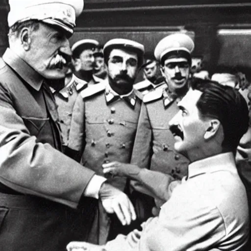 Image similar to stalin shows hand to burger