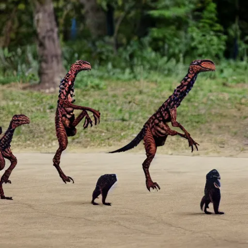 Prompt: raptors playing hopscotch, photo, detailed, 4k