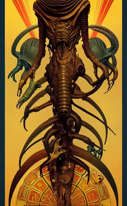 Image similar to exquisite imaginative alien creature poster art, gold, movie art, by lucusfilm, weta studio, alphonso mucha, james jean, frank frazetta, 8 k, denoised