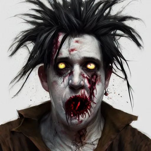 Image similar to portrait of robert smith as a zombie, 7 days to die zombie, fine art, award winning, intricate, elegant, sharp focus, cinematic lighting, highly detailed, digital painting, 8 k concept art, art by guweiz and z. w. gu, masterpiece, trending on artstation, 8 k