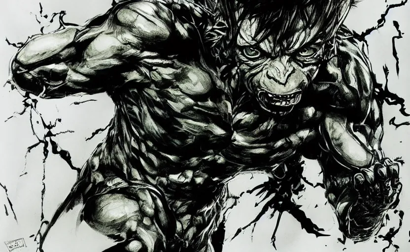 Image similar to yoji shinkawa drawing of gollum, metal gear solid