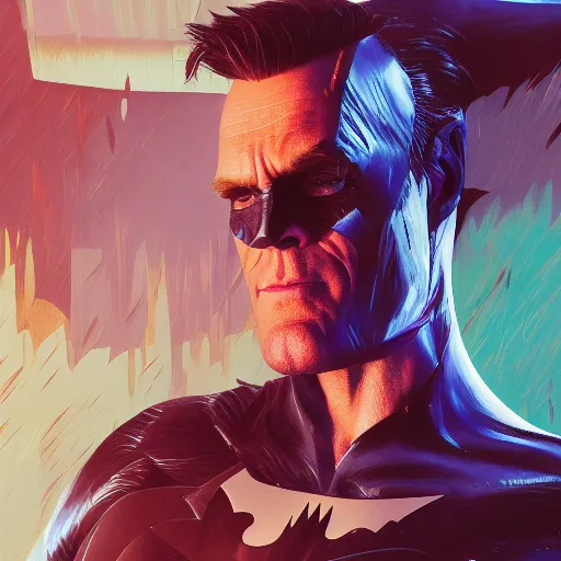 Image similar to Jim Carrey is Batman, hyperdetailed, artstation, cgsociety, 8k