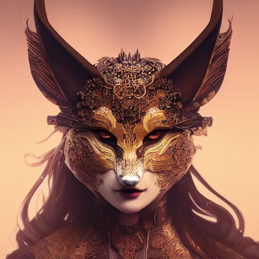 Prompt: a photorealistic dramatic fantasy render of a beautiful woman wearing a beautiful intricately detailed japanese wolf kitsune mask and clasical japanese kimono by wlop, artgerm, greg rutkowski, alphonse mucha, beautiful dynamic dramatic dark moody lighting, shadows, cinematic atmosphere, artstation, concept design art, octane render, 8 k