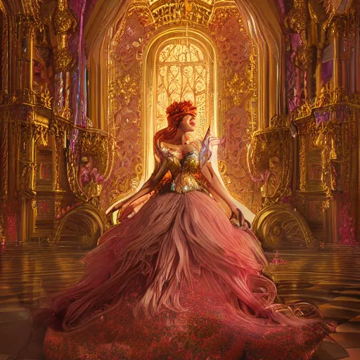 Image similar to portrait of princess, beautiful, attractive, glowing, ornate and intricate, jaw dropping, dynamic lighting, colorful, fairy tale, intricate and detailed, 4 k octane render