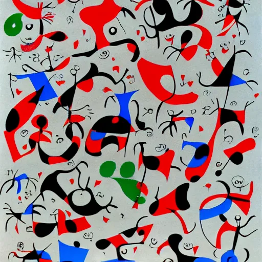 Prompt: Where's Waldo, in the style of Joan Miro