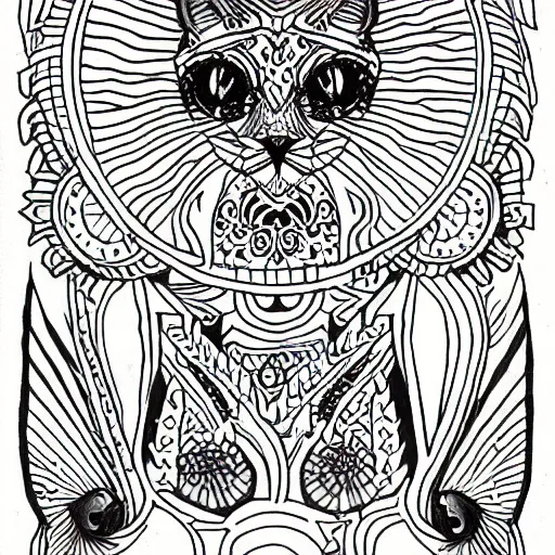 Prompt: { { tattoo sketch } } }, cat, { { without eye } }, draft, polinesian { ornament }, line art, vector