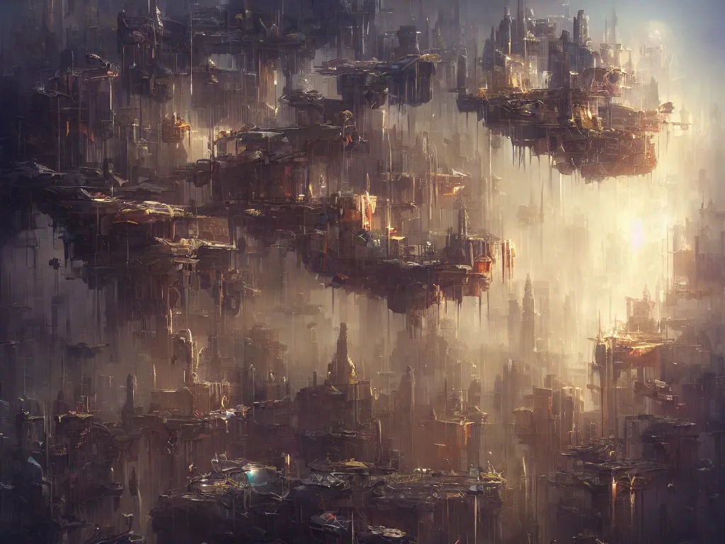 Prompt: floating city by Alejandro Burdisio, beautiful digital art, deep emotional colors, exquisite detail