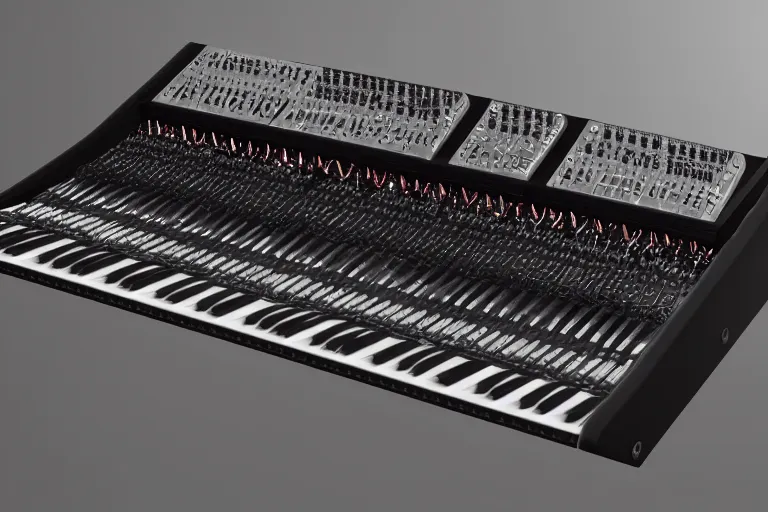 Prompt: dream synthesizer, ultradetailed, led, cables and wires, knobs, faders, octane render