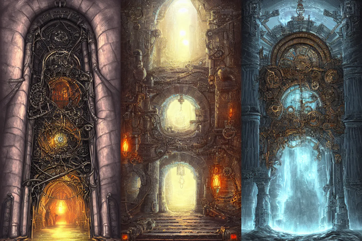 Prompt: The gate to the eternal kingdom of industrialisation, fantasy, digital art, HD, detailed.