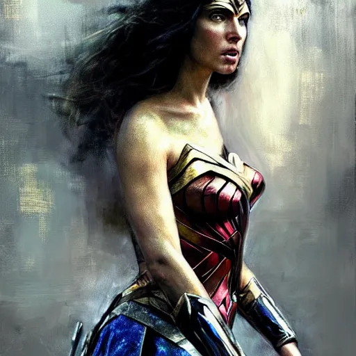 Image similar to wonder woman, realistic, ultrahd, jeremy mann painting