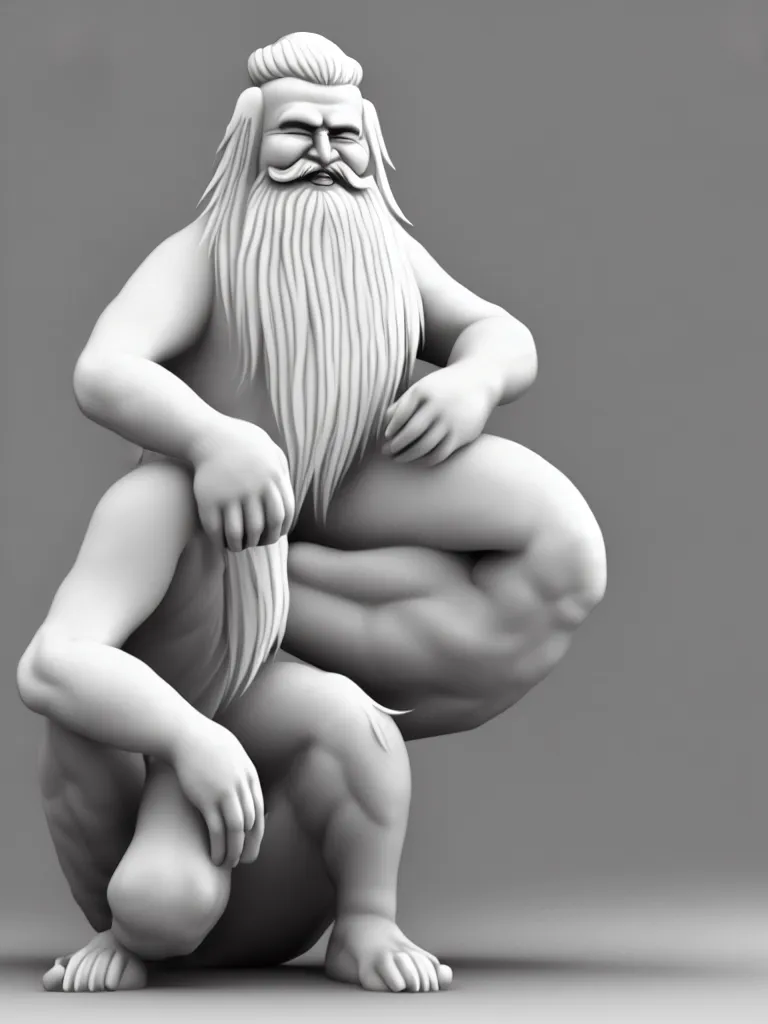 Image similar to the whole body of fuxi in chinese mythology, long white hair, long white beard, kind and solemn, sit on the ground, 3 d render, hyper detailed, 4 k hd