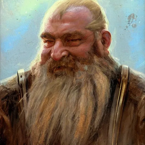 Image similar to Solomon Joseph Solomon and Richard Schmid and Jeremy Lipking victorian genre painting portrait painting of a old rugged actor dwarven king warrior in armor from the hobbit , red background