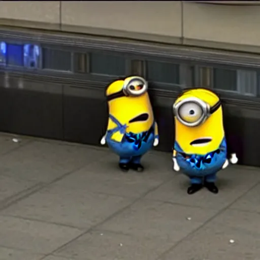 Image similar to minions rob a bank, security camera footage