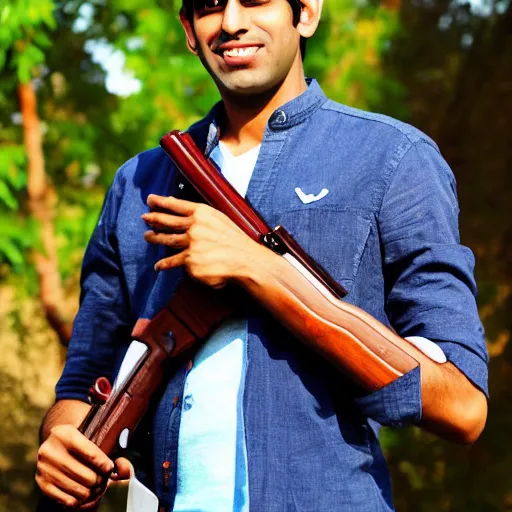 Prompt: Medium shot photograph of Rishi Sunak holding an AK-47, 8k, ultrahd