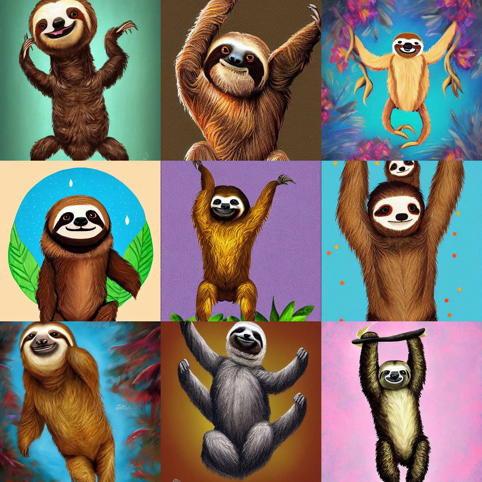 Image similar to beautiful art of a sloth dancing with joy, full body art, trending on ArtStation