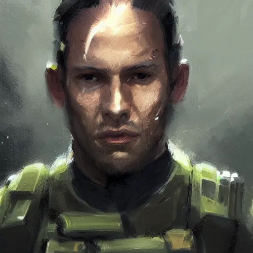 Image similar to portrait of a man by greg rutkowski, a soldier of the galactic alliance, wearing a olive gren and black tactical gear, star wars expanded universe, highly detailed portrait, digital painting, artstation, concept art, smooth, sharp foccus ilustration, artstation hq