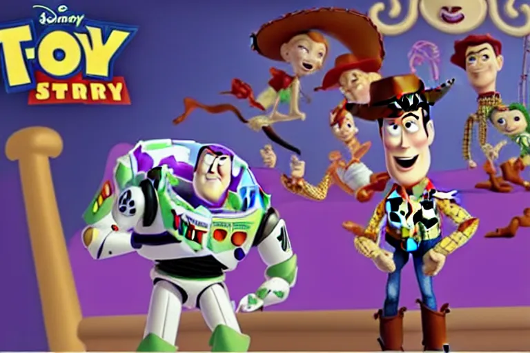 Prompt: a still of toy story animated by don bluth