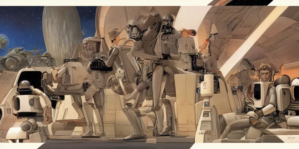 Prompt: art by Ralph McQuarrie and Joe Johnston and Doug Chiang,