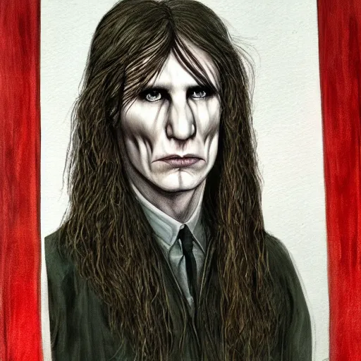 Image similar to portrait of voldemort with long luscious hair