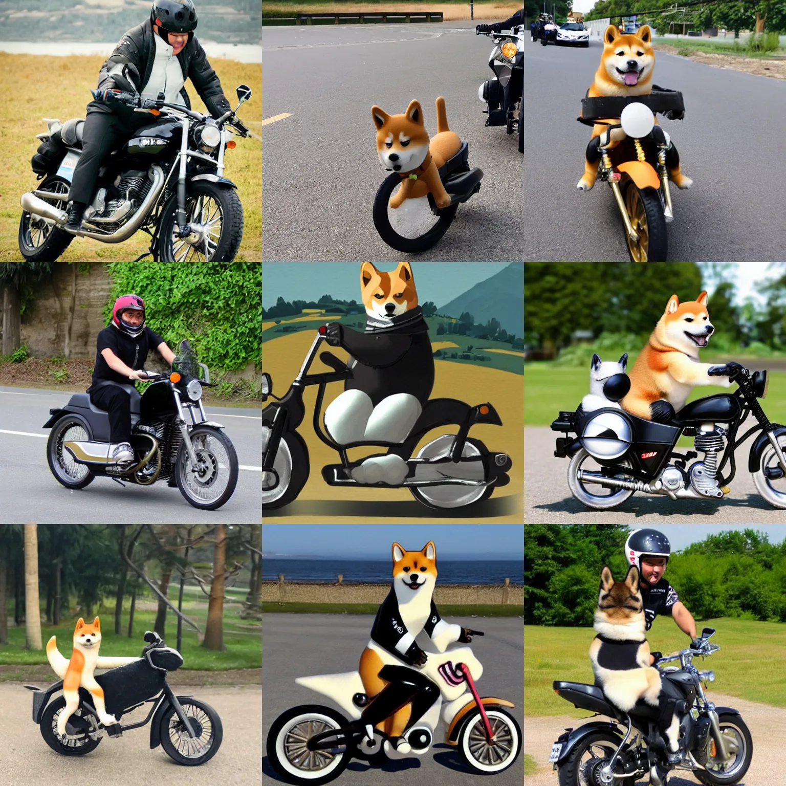 Prompt: Shiba Inu riding a motorbike