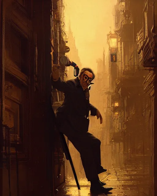 Prompt: peter sellers as inspector clouseau sneaking at night, pulp character portrait, ultra realistic, concept art, intricate details, highly detailed by greg rutkowski, gaston bussiere, craig mullins, simon bisley