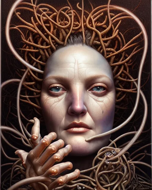 Image similar to detailed portrait of biopunk drew barrymore ( marshmallow string ) fractal ( chocolate ) ( graham cracker ) beautiful! by tomasz alen kopera and peter mohrbacher and johanna martine! and margaret keane! elegant alluring luminescent