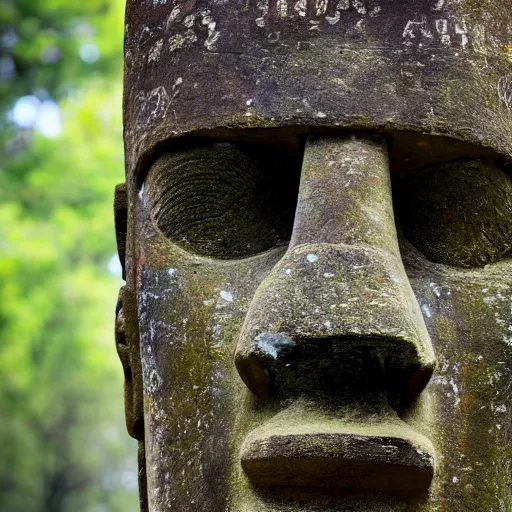 Image similar to a high detail photo of a moai wearing headphones