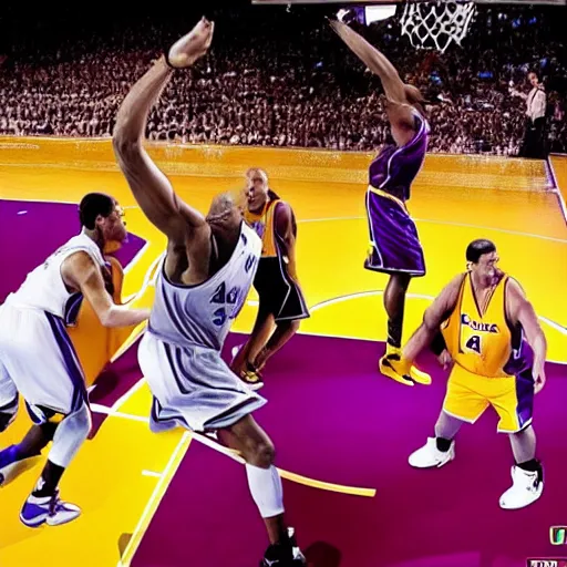 Image similar to a realism of Kobe Bryant shooting on the basketball court in the 2010 Finals