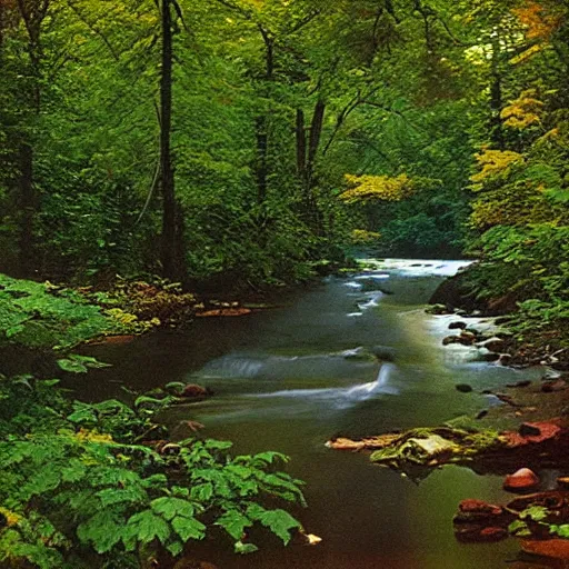 Image similar to a river running through a lush green forest, a jigsaw puzzle by shirley teed, featured on flickr, hudson river school, photo taken with ektachrome, creative commons attribution, photo taken with provia