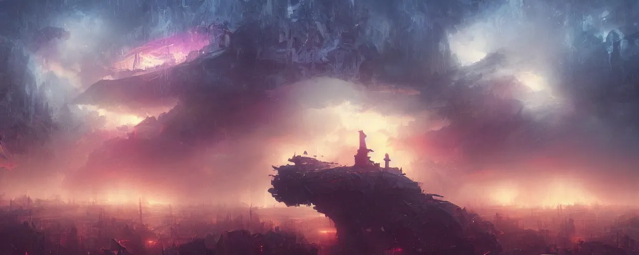 Image similar to ” epic clouds and dense fog, [ cinematic, detailed, epic, widescreen, opening, establishing, mattepainting, photorealistic, realistic textures, octane render, art by paul lehr ] ”