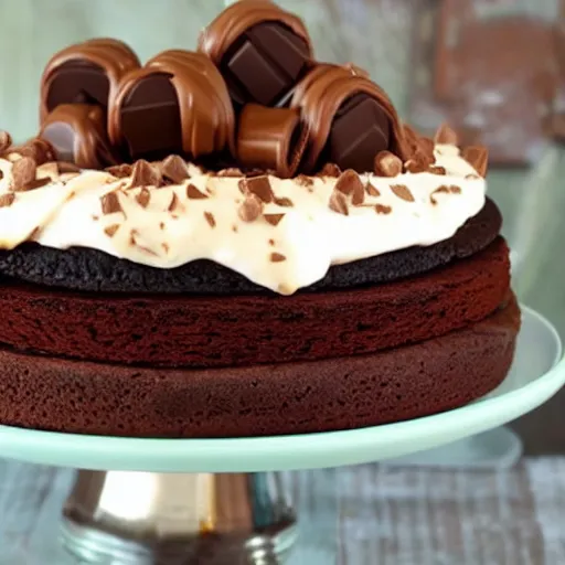 Prompt: reddit.com/r/foodporn brownie chocolate twix cake