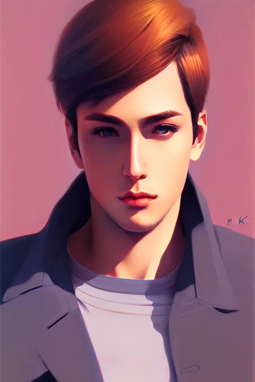 Image similar to attractive male, painting by ilya kuvshinov