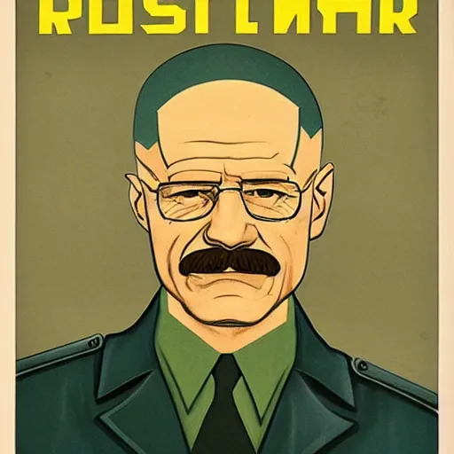 Prompt: a world war 2 russian propaganda poster of walter white