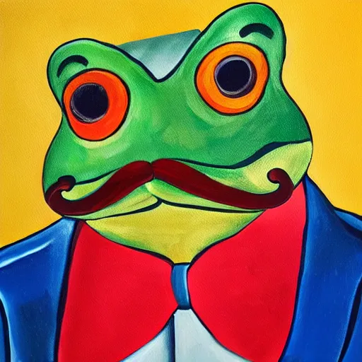 Image similar to frog with large mustache, handlebar mustache, kaiserbart, expressive oil painting