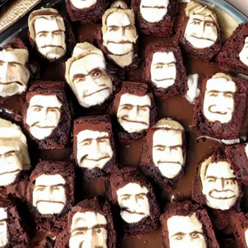 Prompt: a bunch of brownies forming to look like robert downey jr.