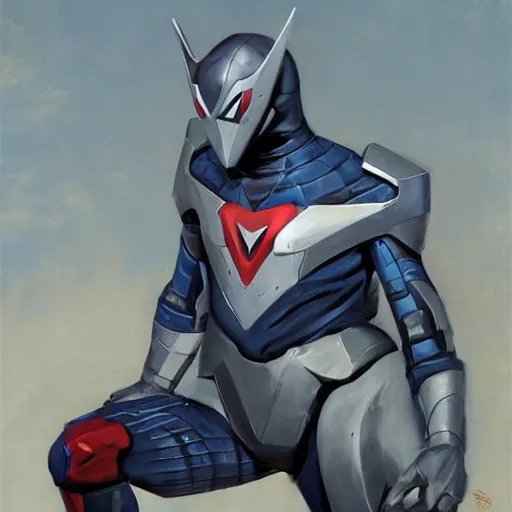 Image similar to greg manchess portrait painting of armored spiderman ultraman grey fox from metal gear cyborg gay japanese - american hybrid as overwatch character, medium shot, asymmetrical, profile picture, organic painting, sunny day, matte painting, bold shapes, hard edges, street art, trending on artstation, by huang guangjian and ail elvgren and sachin teng