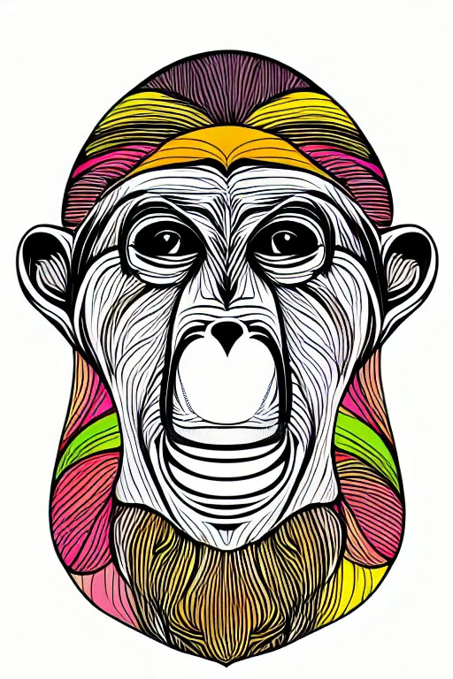 Prompt: minimalist boho style art of colorful monkey, illustration, vector art