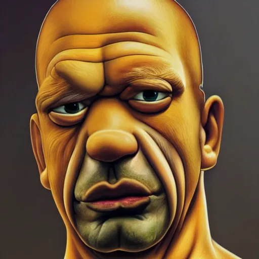 Prompt: beautiful realistic portrait of homer simpson, yellow skin by artgerm, leonardo di vinci