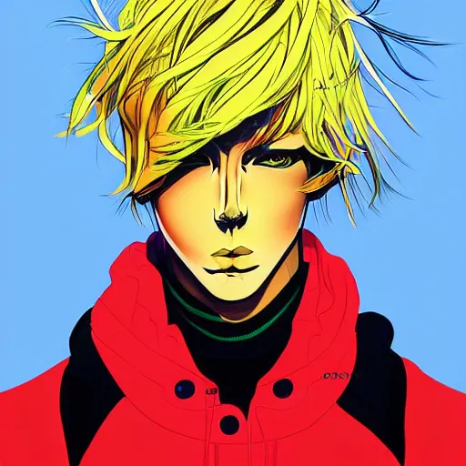 Image similar to a portrait of blonde male by hiroyuki takahashi color scheme, digital art